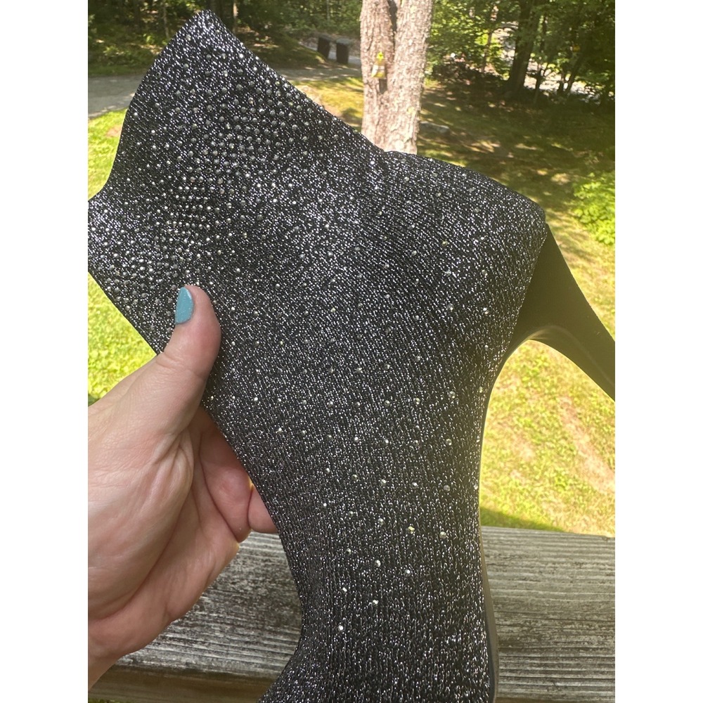 INC International size 10 Silver black Glitter Rhinestone Peep Toe Ankle Boots - Picture 3 of 11